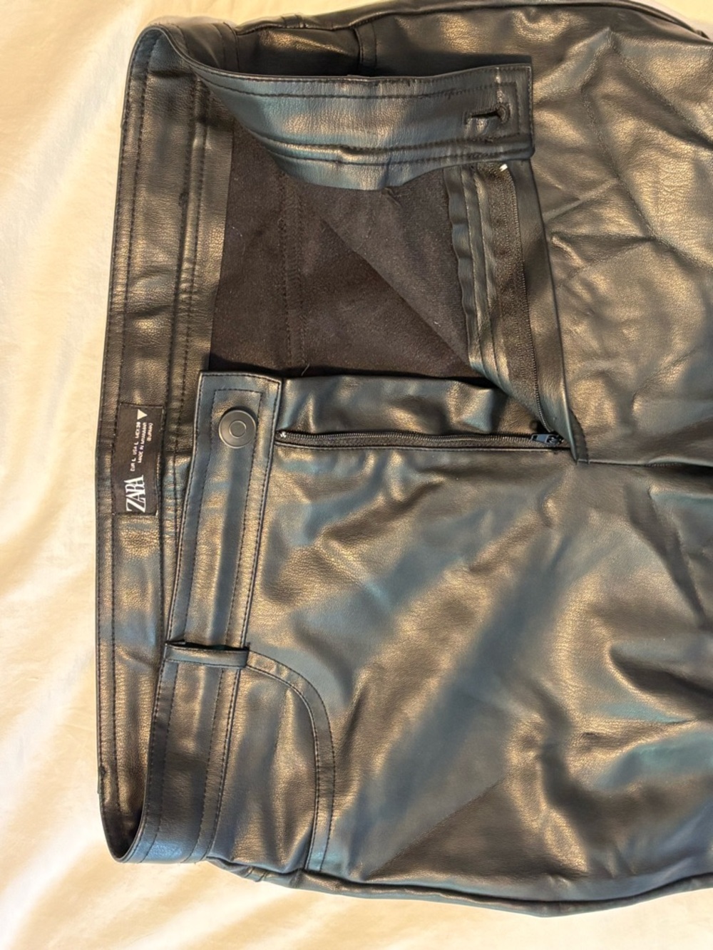 Zara Black Faux Leather Boot-Cut Pants